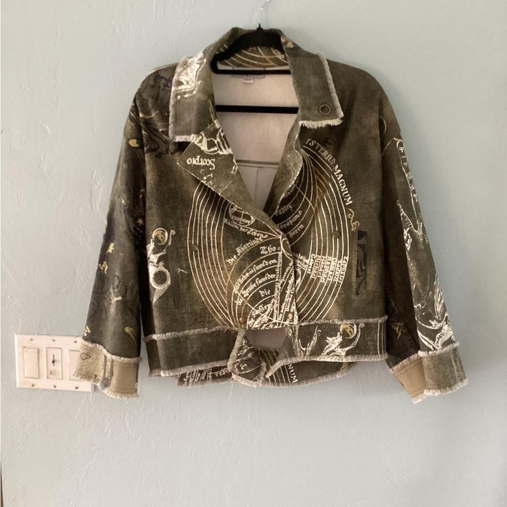 AndAndrea black printed denim moto jacket